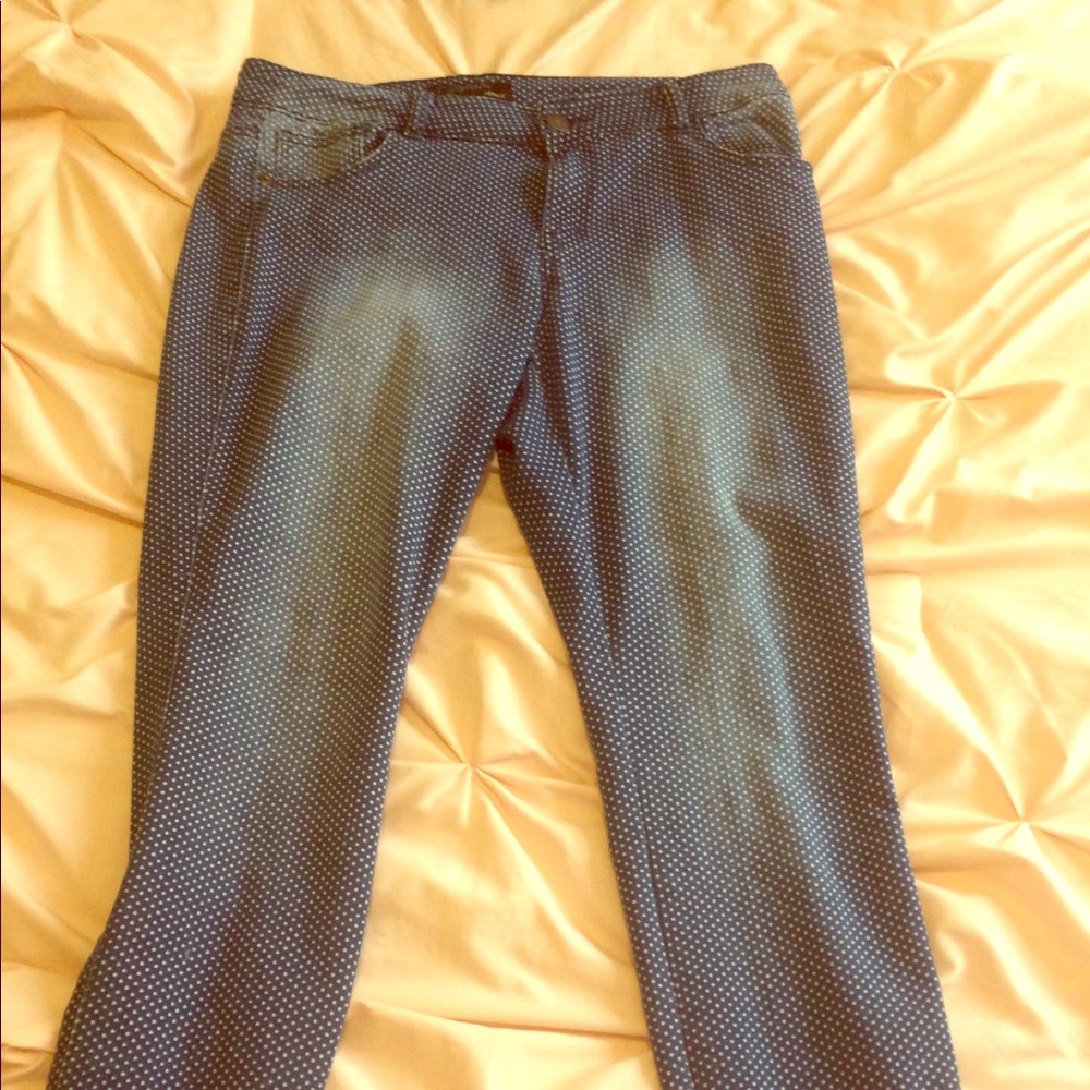 Blue and white polka dotted jeans